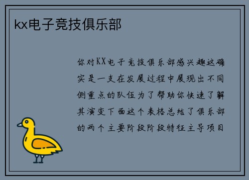 kx电子竞技俱乐部